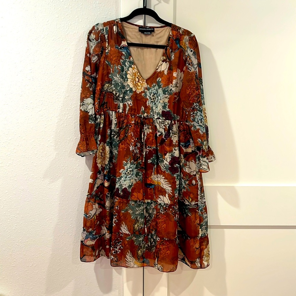Hermant & Nandita x Anthropologie floral 3/4 length sleeve dress